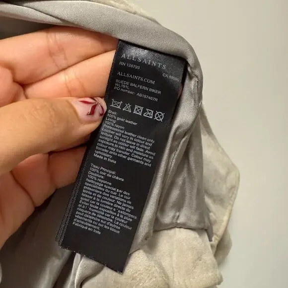 Allsaints Womens Suede Balfern Biker Jacket 2 Warm Taupe Quiet Luxury Western - Picture 10 of 11